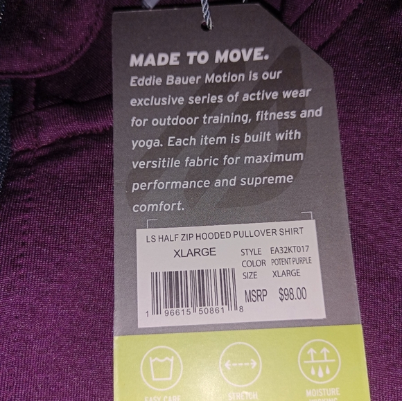 NWT MENS EDDIE BAUER HALF ZIP HOODED PULLOVER XL - Picture 2 of 3